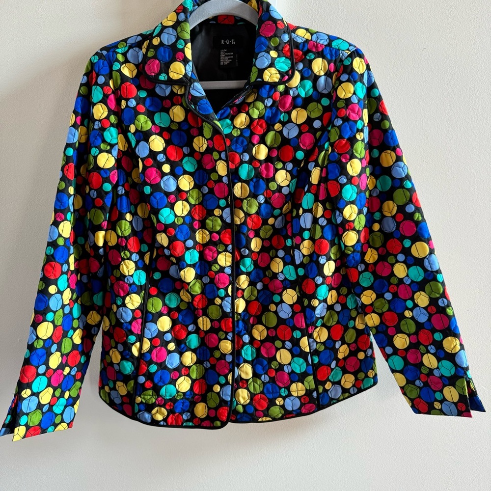 R.Q.T Womens Lightweight Quilted Jacket Zip Up Rainbow Colorful Size Medium M